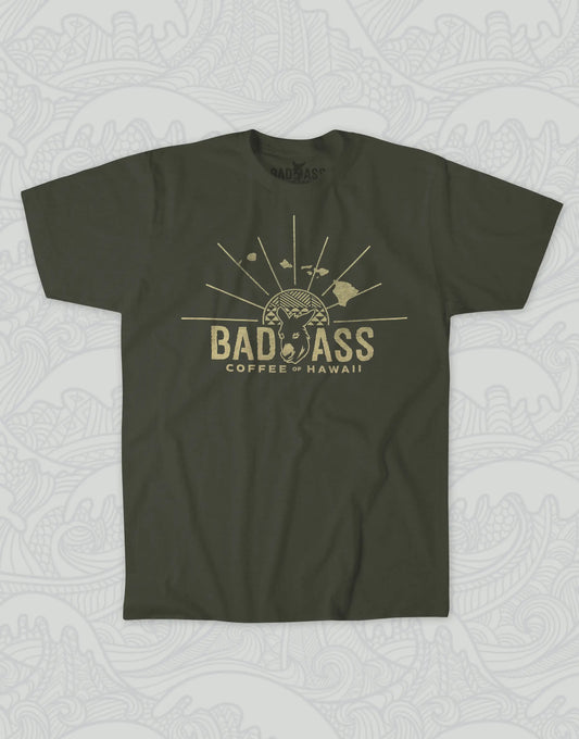 Short Sleeve Shirt: Bad Ass Coffee Islands Design - Military Green